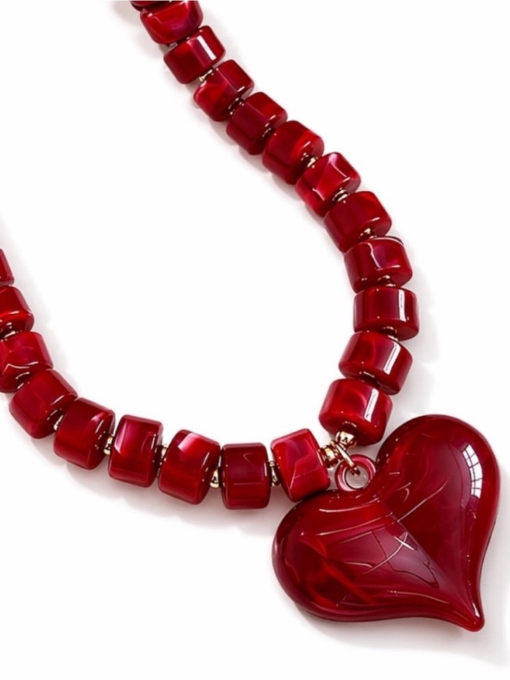 Red Heart Pendant Beaded Necklace - Picture 2 of 2